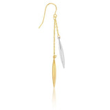 9ct yellow and white gold two tone double chain drop earrings with marquise shaped ends and hook fittings