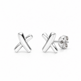 Sterling silver Cross Kiss stud earrings with polished intersecting design.