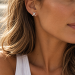 Sterling silver Cross Kiss stud earrings with polished intersecting design.