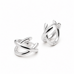 Sterling silver double-strand huggie earrings with polished crossover X design.