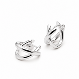 Sterling silver double-strand huggie earrings with polished crossover X design.