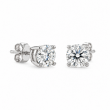 18ct white gold diamond stud earrings featuring two round brilliant cut diamonds totalling 2.48ct, with four-claw settings and butterfly fittings.