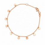 9ct rose gold trace link bracelet with polished disc drops.