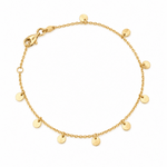 9ct yellow gold trace link bracelet with nine polished disc drops.