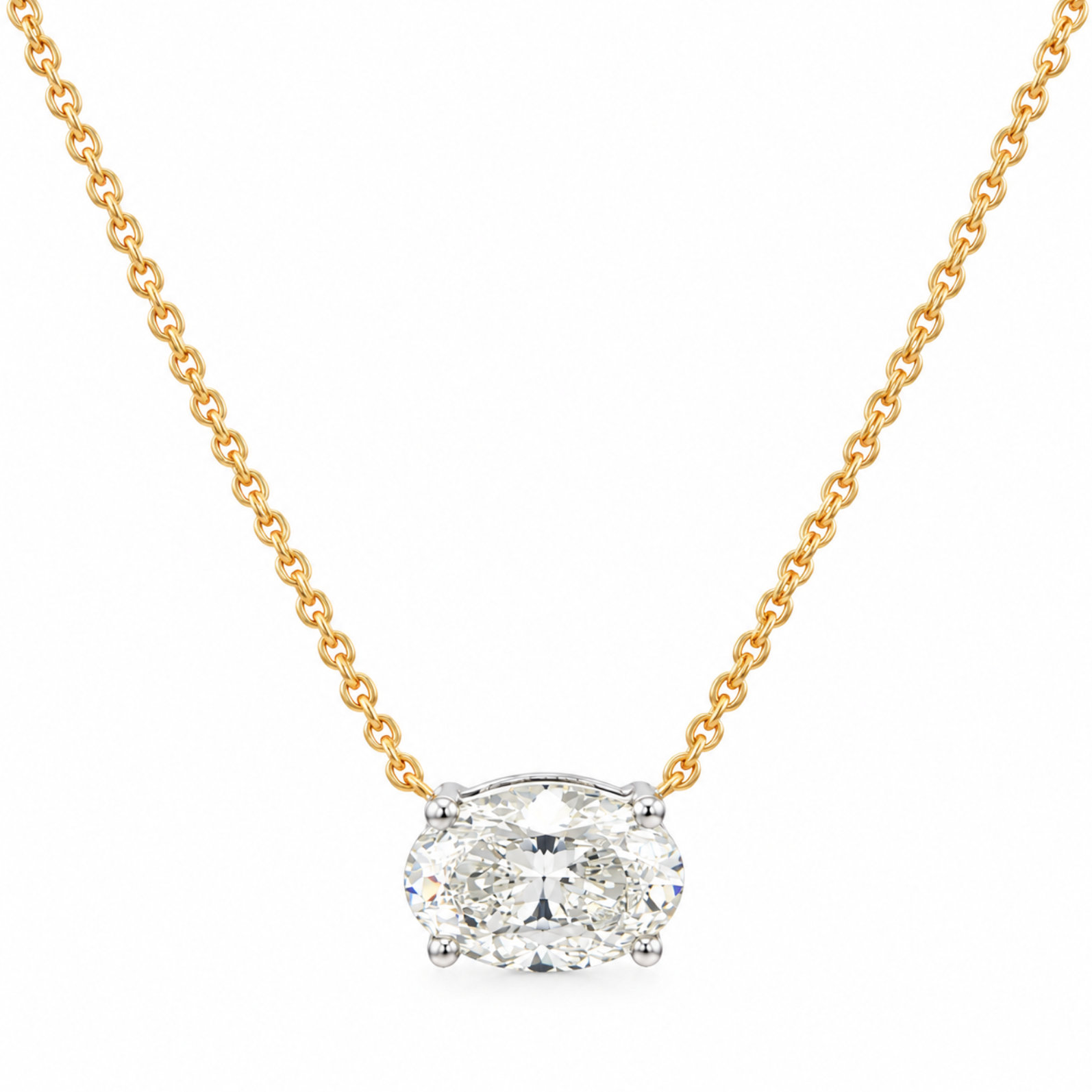 18ct yellow and white gold east-west necklet with 1.01ct natural oval brilliant cut diamond
