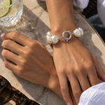 baroque freshwater pearl bracelet with large irregular pearls and sterling silver bolt clasp