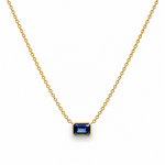 18ct yellow gold necklace with emerald cut sapphire set horizontally in bezel