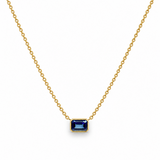 18ct yellow gold necklace with emerald cut sapphire set horizontally in bezel