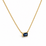 18ct yellow gold necklace with emerald cut sapphire set horizontally in bezel