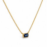 18ct yellow gold necklace with emerald cut sapphire set horizontally in bezel