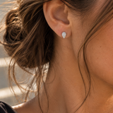 Diamond Puff Pear Stud Earrings White Gold