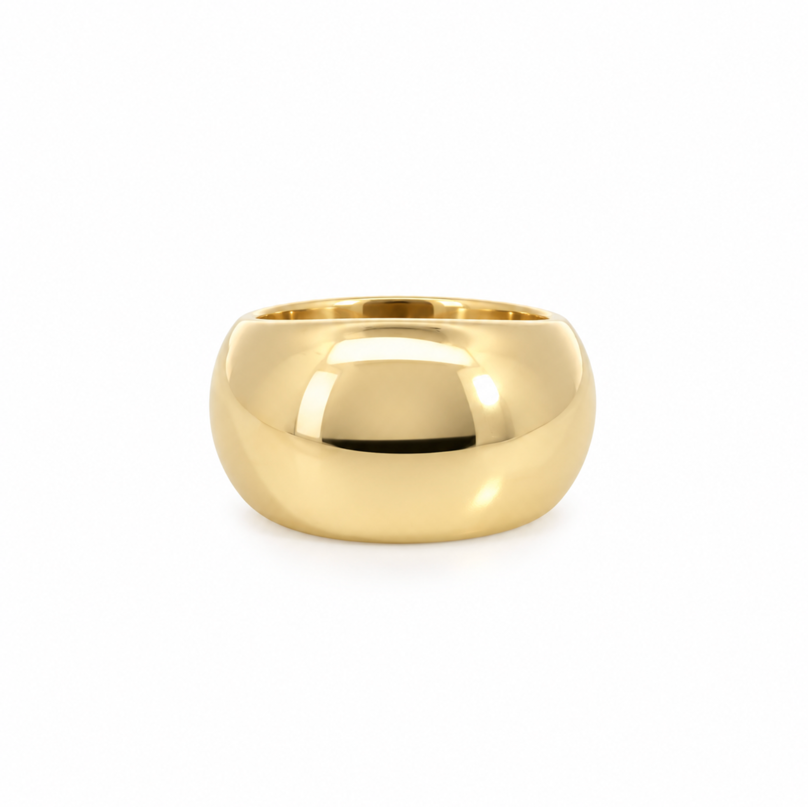 9ct yellow gold high domed polished ring with smooth curved top.