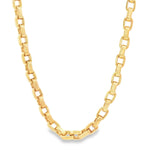 18ct yellow gold solid oval link necklet with elongated polished links and figure 8 parrot clasp, 45cm.