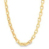 18ct yellow gold solid oval link necklet with elongated polished links and figure 8 parrot clasp, 45cm.