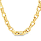 18ct yellow gold solid oval link necklet with elongated polished links and figure 8 parrot clasp, 45cm.