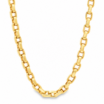 18ct yellow gold solid oval link necklet with elongated polished links and figure 8 parrot clasp, 45cm.