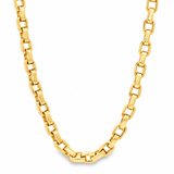 18ct yellow gold solid oval link necklet with elongated polished links and figure 8 parrot clasp, 45cm.