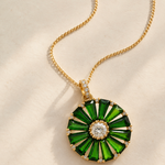18ct yellow gold chrome diopside and diamond wheel pendant with central diamond