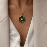 18ct yellow gold chrome diopside and diamond wheel pendant with central diamond