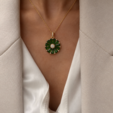 18ct yellow gold chrome diopside and diamond wheel pendant with central diamond