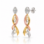 18ct three tone gold Allure earrings with GIA certified marquise diamonds, Argyle pink diamonds and natural coloured diamond ribbon design