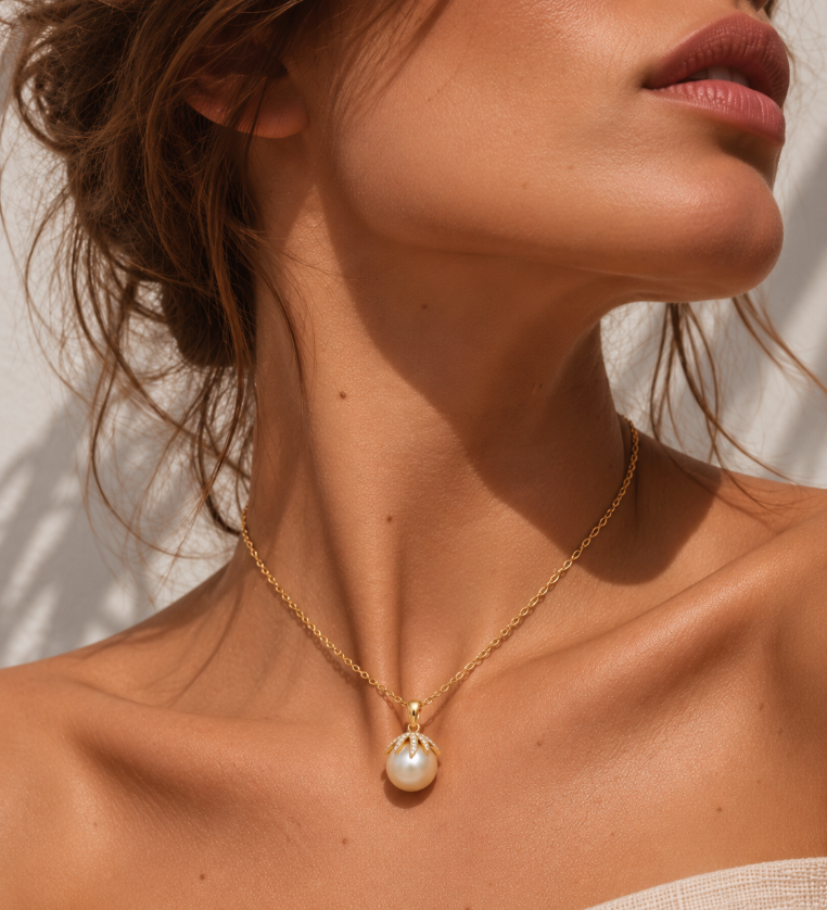 18ct yellow gold South Sea pearl and diamond pendant featuring a 14mm light golden pearl with a sculptural pavé diamond-set cap.