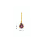 18ct yellow gold drop earrings featuring 8x6mm pear-cut pink tourmalines in claw and cap settings with elegant hook fittings. Romantic and timeless design.