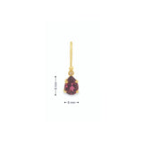18ct yellow gold drop earrings featuring 8x6mm pear-cut pink tourmalines in claw and cap settings with elegant hook fittings. Romantic and timeless design.