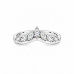 18ct white gold tiara-style ring featuring seven marquise cut diamonds totalling 0.33ct, claw set to form a delicate pointed crown shape.