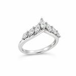 18ct white gold tiara-style ring featuring seven marquise cut diamonds totalling 0.33ct, claw set to form a delicate pointed crown shape.