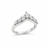 18ct white gold tiara-style ring featuring seven marquise cut diamonds totalling 0.33ct, claw set to form a delicate pointed crown shape.