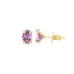 9ct yellow gold amethyst stud earrings with oval cut purple gemstones in four claw settings