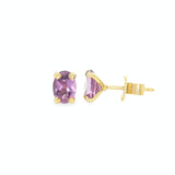 9ct yellow gold amethyst stud earrings with oval cut purple gemstones in four claw settings