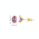 9ct yellow gold amethyst stud earrings with oval cut purple gemstones in four claw settings
