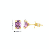 9ct yellow gold amethyst stud earrings with oval cut purple gemstones in four claw settings