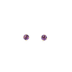 9ct yellow gold stud earrings featuring 8.20mm round-cut amethysts in four-claw settings with post and butterfly fittings.