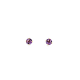 9ct yellow gold stud earrings featuring 8.20mm round-cut amethysts in four-claw settings with post and butterfly fittings.