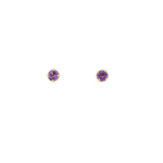 9ct yellow gold stud earrings featuring 6mm round-cut amethysts in four-claw settings with post and butterfly fittings.