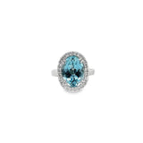 Aquamarine and Diamond Halo White Gold Ring