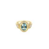 Aquamarine and Diamond Halo Yellow Gold Ring