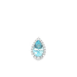 18ct white gold pendant featuring a 3.14ct pear-cut aquamarine in a three-claw setting with a graduated diamond halo surround and concealed pendant runner.