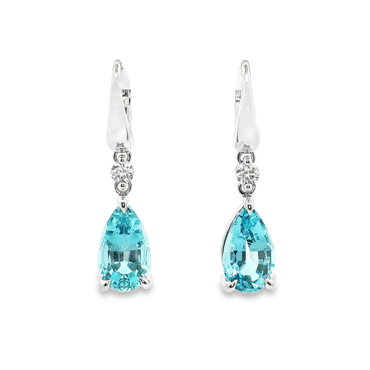 18ct white gold aquamarine and diamond drop earrings with pear cut stones