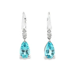 18ct white gold aquamarine and diamond drop earrings with pear cut stones