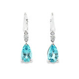 18ct white gold aquamarine and diamond drop earrings with pear cut stones