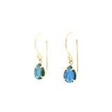 9ct yellow gold drop earrings featuring 8x6mm pear-cut Australian blue sapphires in four-claw settings with hook fittings.
