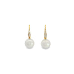 Autore 18ct yellow gold South Sea pearl and diamond earrings with 10mm white pearls and pavé diamond hooks