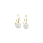 Autore 18ct yellow gold South Sea pearl and diamond earrings with 10mm white pearls and pavé diamond hooks