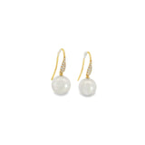 Autore 18ct yellow gold South Sea pearl and diamond earrings with 10mm white pearls and pavé diamond hooks