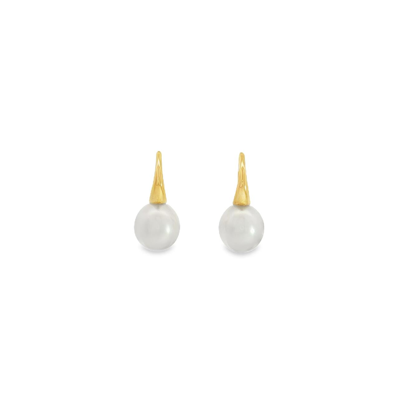 Autore 18ct yellow gold South Sea pearl earrings with 9mm oval white pearls