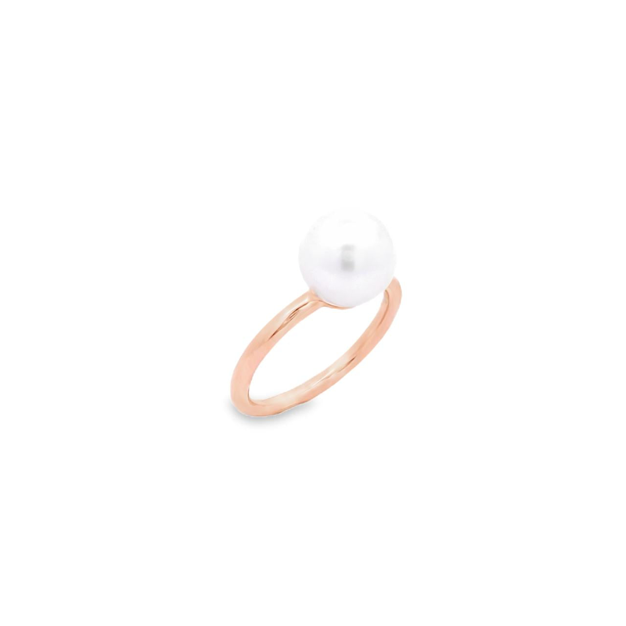 Autore 18ct rose gold ring with 9mm high-button South Sea pearl in a cup setting.